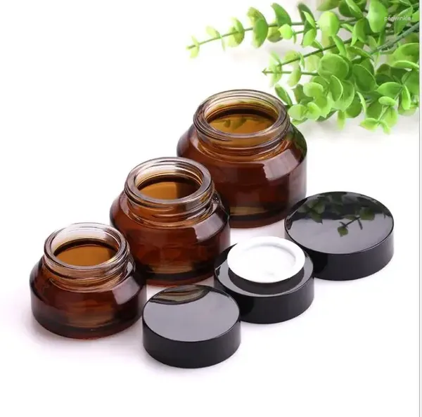 Bouteilles de rangement 1pcs 15g 30g 50g Amber vert vide vide Verre Facial Crème Pots Contage cosmétique Coud Bouteille Bouteille Bouteille de voyage