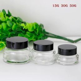 Botellas de almacenamiento 1pcs 15g/30g/50g Vacío de vidrio transparente recargable Lip Lip Travel Cream Pot Vials Amber Cosmetic Recipientes