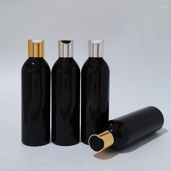 Botellas de almacenamiento, 1 Uds., 250ml, loción de jabón líquido negra vacía, envases de botellas cosméticas, tapa superior de disco de aluminio dorado y plateado, Metal