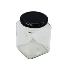 Opslagflessen 1 stks 380 ml transparant keukengerei bieten vierkante glazen flesverpakkingscontainer honingpot met deksel