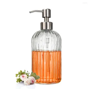Bouteilles de stockage 1pcs 400ml Distributeur de savon en verre transparent avec pompe en acier inoxydable antirouille Bouteille de vaisselle liquide pour salle de bains Cuisine Déco