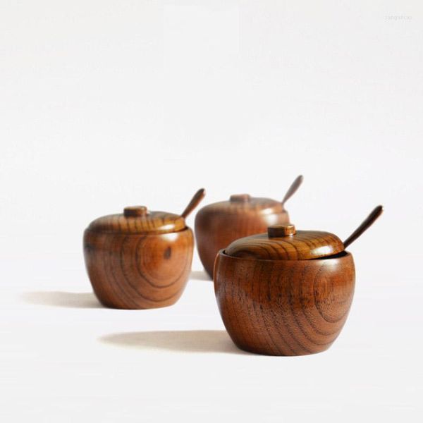 Bouteilles de stockage 1 pièces/ensemble pot à épices en bois naturel avec couvercle mode sucrier sans sel cuillère accessoires de cuisine