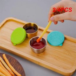 Bouteilles de stockage 2/4 pièces conteneurs de condiments réutilisables tasse de sauce en acier inoxydable avec couvercles en silicone 1.7oz récipient de vinaigrette nourriture de pique-nique