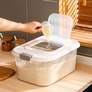 Bouteilles de stockage 2,5/3,5/5,5 kg Seau de riz en plastique Pots de céréales en vrac Boîte de céréales Conteneur alimentaire Organisateur d'épices Accessoires de cuisine