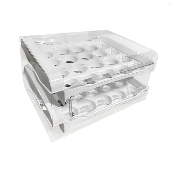 Bouteilles de rangement porte-œufs à 2 niveaux, Transparent, grande capacité, boîte fraîche Durable, organisateur de tiroir de réfrigérateur pour armoire de réfrigérateur