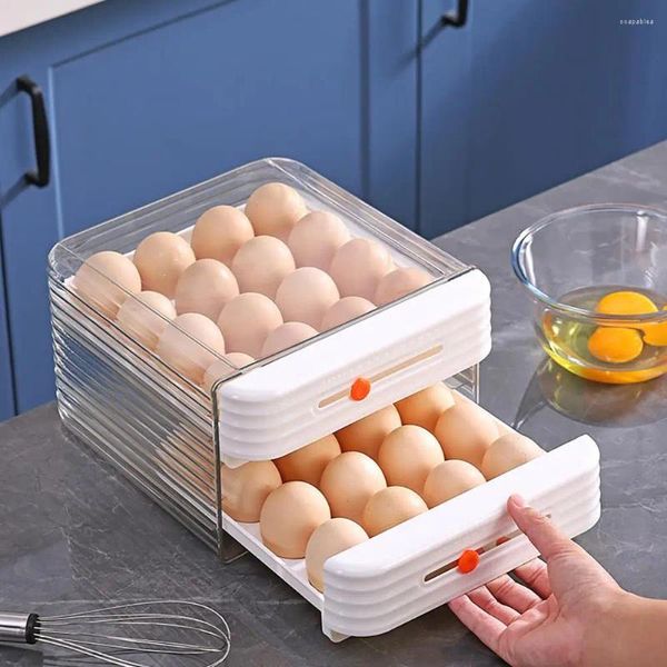 Bouteilles de rangement 2 couches empilables réfrigérateur organisateur d'œufs 32 grilles support de Type tiroir bac de réfrigérateur en plastique transparent sans BPA