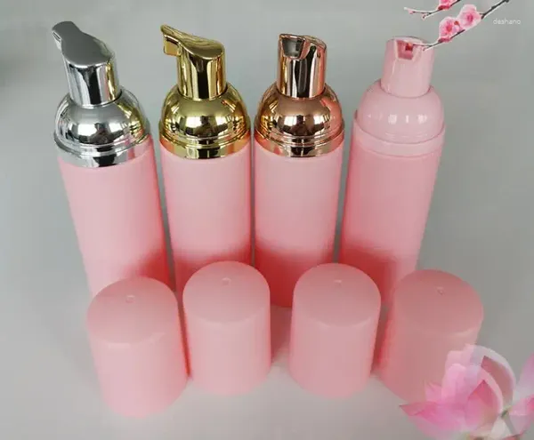 Bouteilles de rangement 2 oz 60 ml Pumple en plastique rose pompe en mousse en plastique rechargeable rechargeable le shampooing de nettoyant de bouteille cosmétique vide avec argent en or rose 500ps Sn