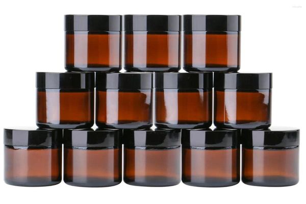 Bouteilles de rangement 2 oz bocaux en verre ronds (12 pack) Rénits cosmétiques vides avec des doublures intérieures couvercles noirs et bocal d'échantillons