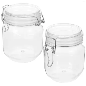 Bouteilles De Stockage 2 Pcs Bocal À Miel Hermétique Couvercle En Verre Récipients En Plastique Nourriture Confiture Claire Bouche Large Canister Cornichon Conserves Bocaux Garde-Manger