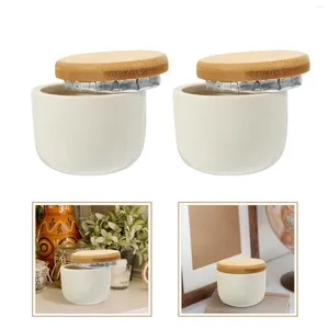 Bouteilles de stockage 2 pièces couvercle en bambou pot en céramique noix récipients alimentaires avec couvercles petite céramique thé peut voyage verre
