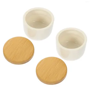 Bouteilles de stockage 2 pièces couvercle en bambou pot en céramique pot de thé en verre épices scellé conteneur de céréales céramique