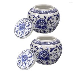 Bouteilles de stockage 2 pièces réservoir en porcelaine bleue et blanche ménage boîte à thé pot en céramique en vrac multi-fonction délicat