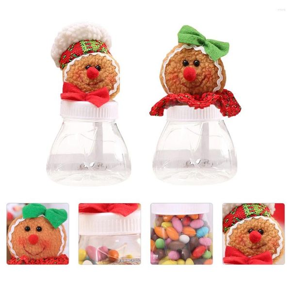 Botellas de almacenamiento 2 PCS Cubierta Gingerbread Man Caja de dulces Frascos transparentes Galletas de vacaciones Plástico Recipiente transparente