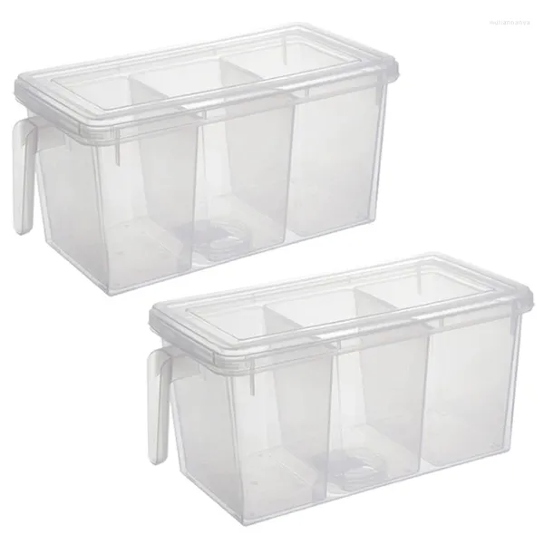 Botellas de almacenamiento 2 PCS Contenedor de plástico Caja de alimentos con mango cuadrado con tapa adecuada para la mesa del gabinete del refrigerador