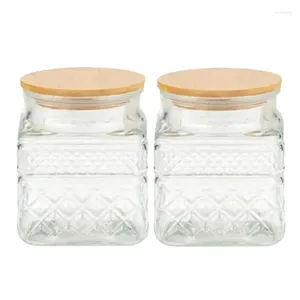 Bouteilles de rangement 2 pcs pots en verre carré Café pâtes à thé sucre collation noix biscuit de cuisine décor