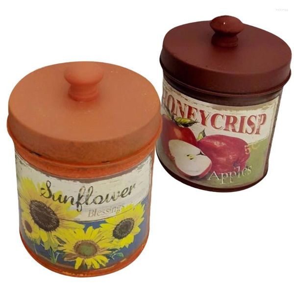 Bouteilles de rangement 2 pcs vintage avec couvercle en métal mini ruisseuse de fer à poubelle poubelle jardin jardinière fleur de fleur de chandte jar conteneur de bureau pot de bureau