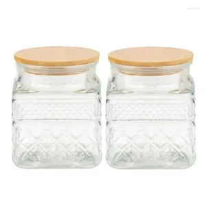 Bouteilles de stockage 2 pièces bocaux en verre carrés avec motif de diamant vintage café pâtes sucre thé collation noix cookie pot décor de cuisine