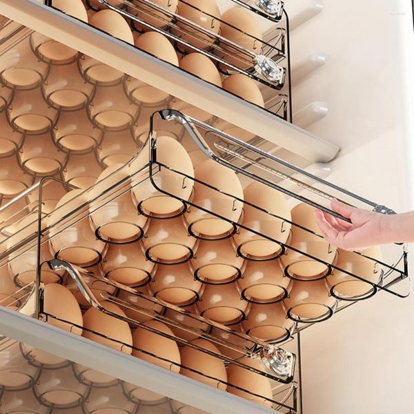 Bouteilles de stockage Capacité de l'organisateur de tiroir à œufs à 2 niveaux Conteneur à double couche avec échelle de minuterie Étagère de réfrigérateur peu encombrante