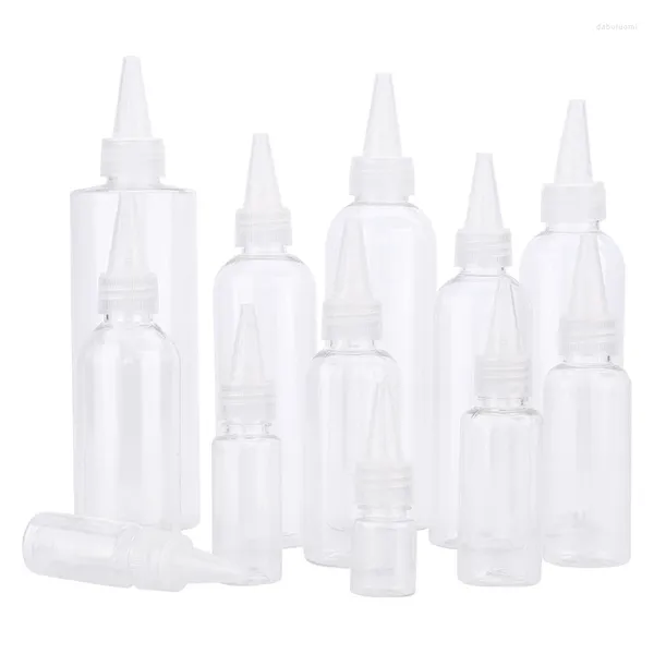 Botellas de almacenamiento 20/30/50/100ml ml de plástico transparente botella de boca afilada de cuello puntual pequeño pintura de acuarela subacked
