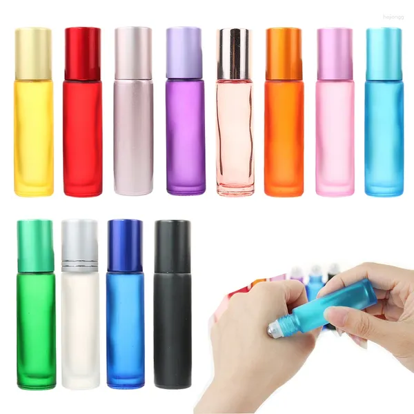 Bouteilles de stockage 20/30/50pcs verre épais 10ml rouleau givré sur bouteille huiles essentielles rechargeables contenants de parfum avec boule en métal à rouleau