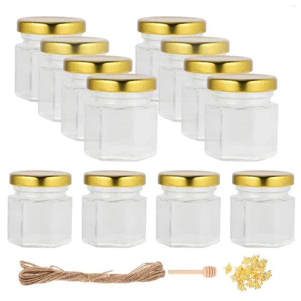 Bouteilles de rangement 20 pcs pot en verre pot de miel petit pots limpeurs mini conserve en aluminium scellé bouteille en alliage or