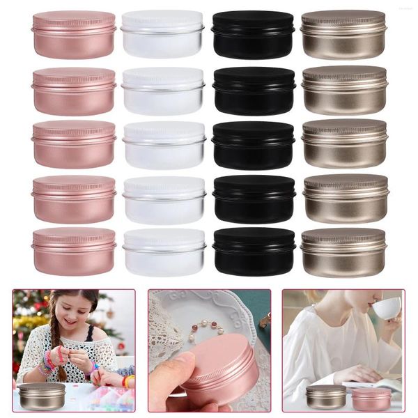 Bouteilles de stockage 20 pièces petite boîte 50ml pots de bonbons de voyage en aluminium avec couvercles récipient rond en étain