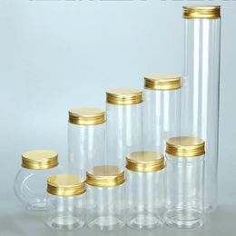 Opslagflessen 20 pc's suikerriet plastic container gouden deksel transparante verpakking voedsel pot jar graan dispenser keuken