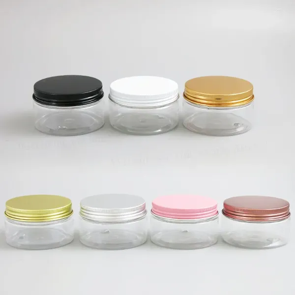 Bouteilles de rangement 20 x 100g 100cc de porte-pot de pot de cosmétique crème transparente vide avec plaquettes en aluminium en métal doré