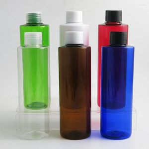 Bouteilles de stockage 20 X 250ML Clear Amber Green Blue Flat Shoulder Pet Bottle With Plastic Lids Shampoo