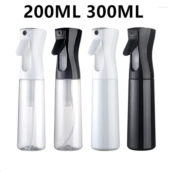 Bouteilles de rangement 200/300 ml de pulvérisation à haute pression noire rechargeable arrosage de brume continue peut par pulvérisateur à eau de coiffure à salon de salon automatique