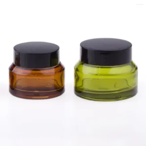 Opslagflessen 200 x 15 g 30 g 50g amber groen blauw crème glazen pot met zwarte deksels witte afdichtingscontainer cosmetische verpakking pot