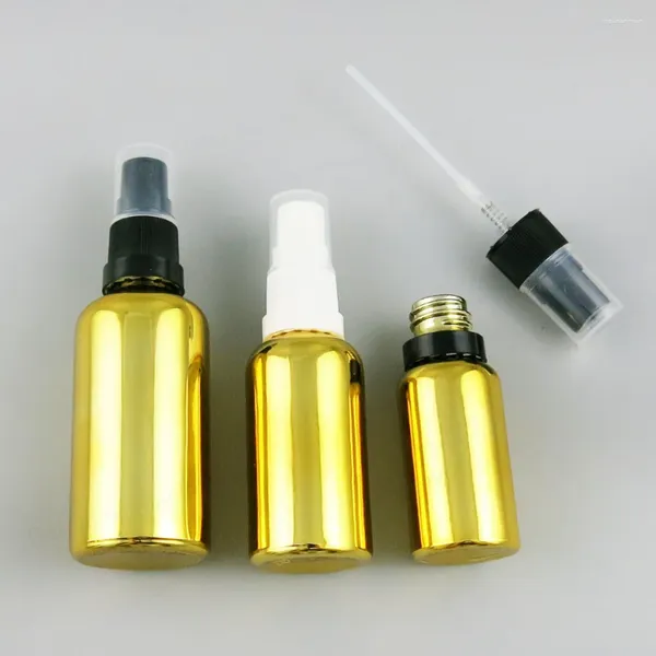 Botellas de almacenamiento 200 x recargables vacías 100ml50ml 30ml 20ml 15ml 10ml 5 ml de vidrio dorado botella de aceite esencial con recipiente de pulverización de niebla fina