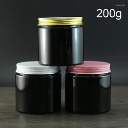 Bouteilles de rangement 200g Jar en plastique vide Black Cosmetic Continer Body Lotion Emballage Refillable Makeup Cream Spice Candy Coffee Bottle