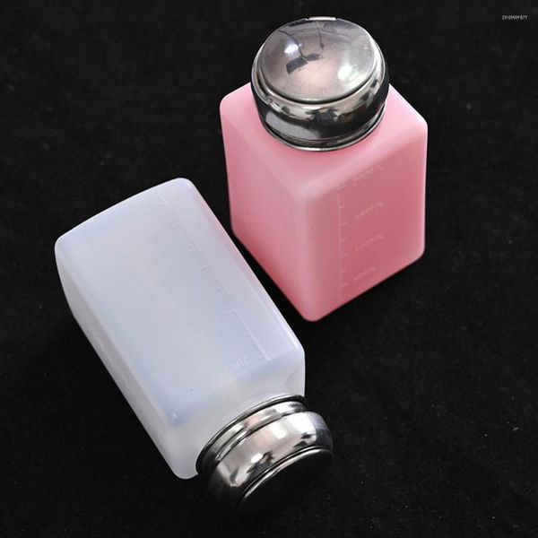 Botellas de almacenamiento 200 ml 1 unid botella de contenedor de líquido recargable rosa/blanco limpiador de maquillaje cosmético vacío prensa dispensador de bomba salón arte de uñas
