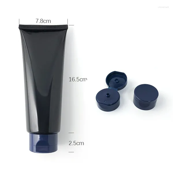 Botellas de almacenamiento 200 ml 6.8 oz Vacío Mano negra brillante Empaquetado de ojos Squeeze Tubo de plástico cosmético con tapa abatible