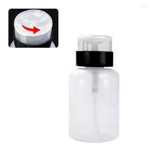 Bouteilles de rangement 200 ml Clear Push Down Rechargeable Vide Bottle Lockable Press Dispensateur pour le récipient de déménagement de maquillage de vernis à ongles 28ED