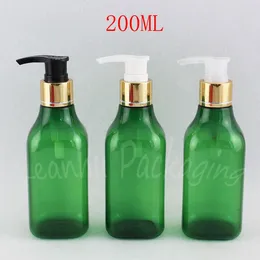 Botellas de almacenamiento Botella de plástico cuadrado de 200 ml con bomba de loción de oro 200cc envasado cosmético vacío / empaque de champú