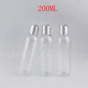 Opslagflessen 200 ml transparante plastic fles met zilveren schijf Top Cap 200cc Shampoo / Lotion Packaging Makeup Subbottling