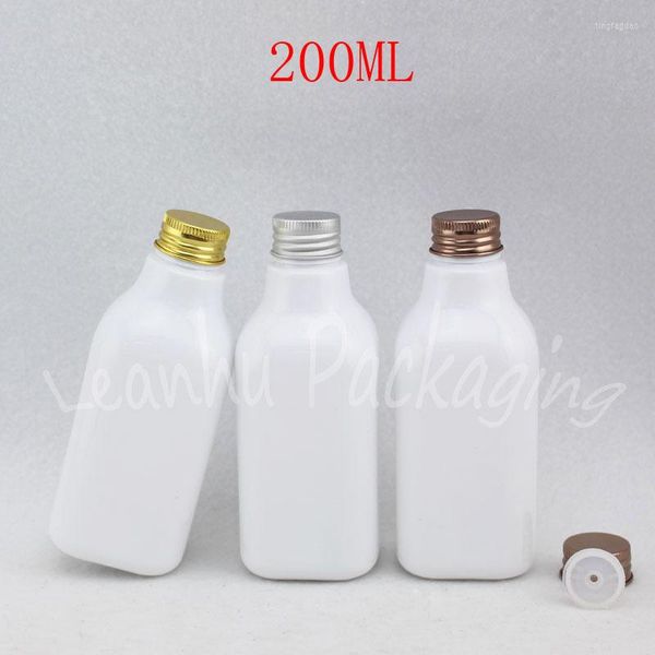 Bouteilles de stockage 200ML bouteille en plastique carrée blanche bouchon en aluminium 200CC shampooing/lotion Gel douche sous-embouteillage récipient cosmétique vide
