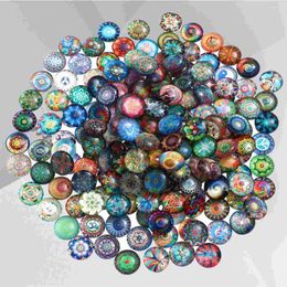 Bouteilles de rangement 200pcs 12 mm Perle à plat de style ethnique Mosaïque Mandala Treaux en verre imprimés Round Dome Charms For Men Moty Modèle