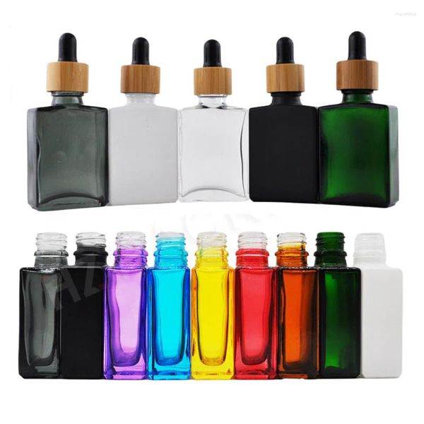 Bouteilles de stockage 200pcs 30ml verre coloré compte-gouttes d'huile essentielle avec couvercles en bambou