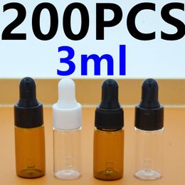 Botellas de almacenamiento 200pcs 3 ml Amber/Clear Glass Golper Mini Aceites esenciales Botella para muestra de perfume cosmético Viajamiento