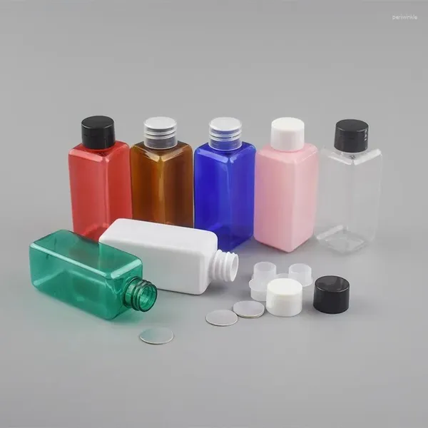 Bouteilles de rangement 200pcs 50 ml en plastique Pet à vis de couvercle de couvercle transparent carré échantillon cosmétique récipient rechargeable bouteille de bouteille de voyage