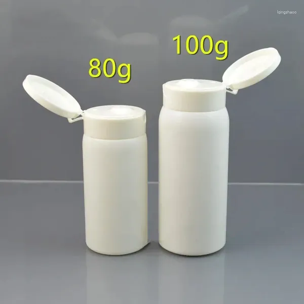 Bouteilles de stockage 200 pièces 80ml/100ml, couvercle rabattable en plastique blanc, bouteille de poudre PE rechargeable, échantillon cosmétique, récipient d'essence de perle