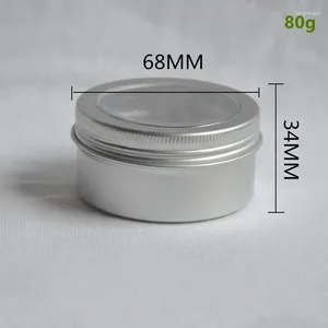Opslagflessen 200 % 80 ml lege zilveren aluminium tin doos kaarsenpot met raam deksel reisskincare nail art lip container