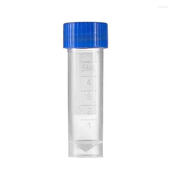 Botellas de almacenamiento 200pcs Tubos de ensayo de recipiente de vial graduados 5 ml de azul de plástico con tapas de tornillo