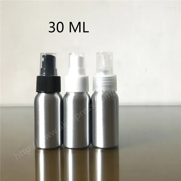 Botellas de almacenamiento 200pcs/lote 30 ml de botella de spray de aluminio 30cc con rociador de niebla contenedor de perfume de metal Aceite esencial