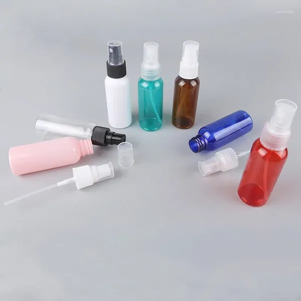 Bouteilles de rangement 200 pcs rond Spray 1,7 oz / 50 ml vide vide fine brume en plastique mini bouteille de voyage petit récipient liquide rechargeable