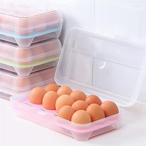 Bouteilles de stockage 2022 porte-œufs PP réfrigérateur 15 grilles boîte à œufs avec couvercle récipient de cuisine en plastique transparent empilable