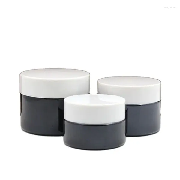 Bouteilles de stockage 20G 30G 50G Emballage Vide Verre Noir Pot Brillant Blanc Couvercle Ceinture À L'intérieur Pad Rechargeable Cosmétique Portable Emballage Conteneur